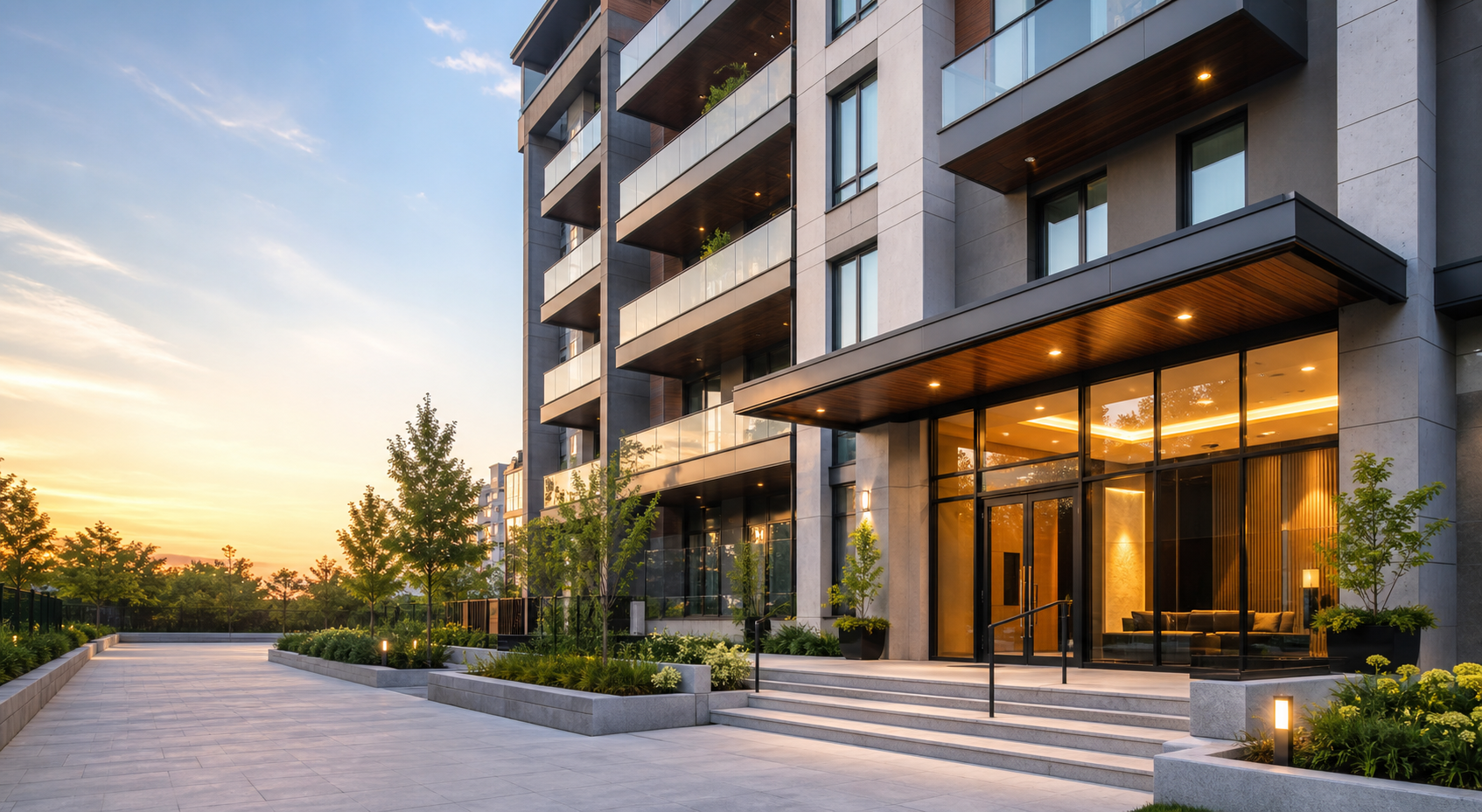 Modern apartment building entrance